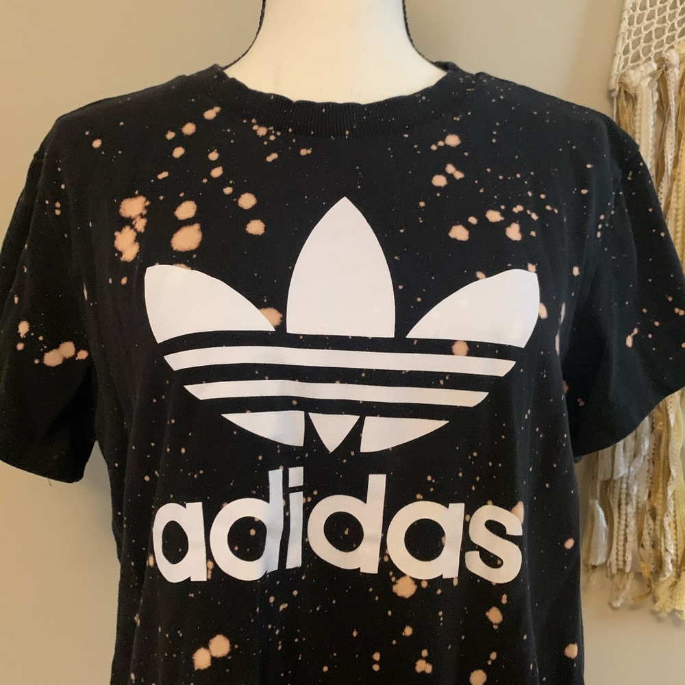 D O N A T E D Adidas size small women’s black tee with bleached areas EUC - Picture 2 of 6